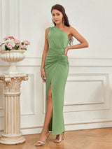 SHEIN Belle Bridesmaid Dress With Single - shoulder Twist Detail And High Slit - Negative Apparel