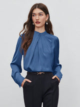 SHEIN BIZwear Keyhole Back Fold Pleated Front Solid Top - Negative Apparel