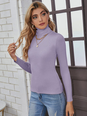 SHEIN BIZwear Turtleneck Ribbed Knit Sweater Workwear - Negative Apparel