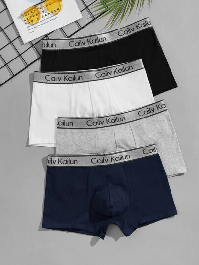 SHEIN Boxer Briefs With Letters Tape For Men - 4 Pieces - Negative Apparel
