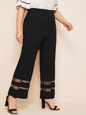 SHEIN Clasi Plus Mesh Insert Flare Leg Pants - Negative Apparel