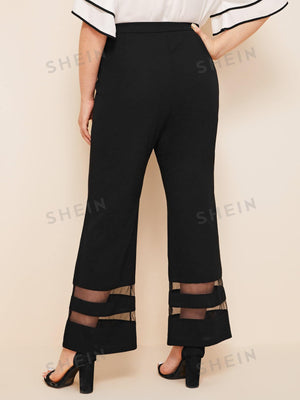 SHEIN Clasi Plus Mesh Insert Flare Leg Pants - Negative Apparel