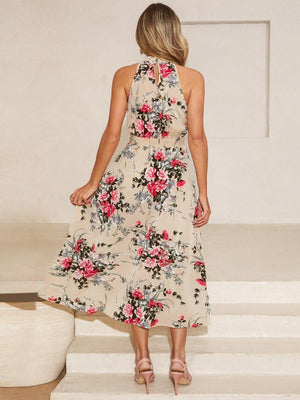 SHEIN Clasi Women's Floral Print Halter Neck Long Summer Dress - Negative Apparel