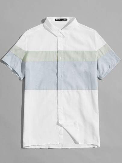 SHEIN Color Block Casual Short Sleeve Shirt - Negative Apparel