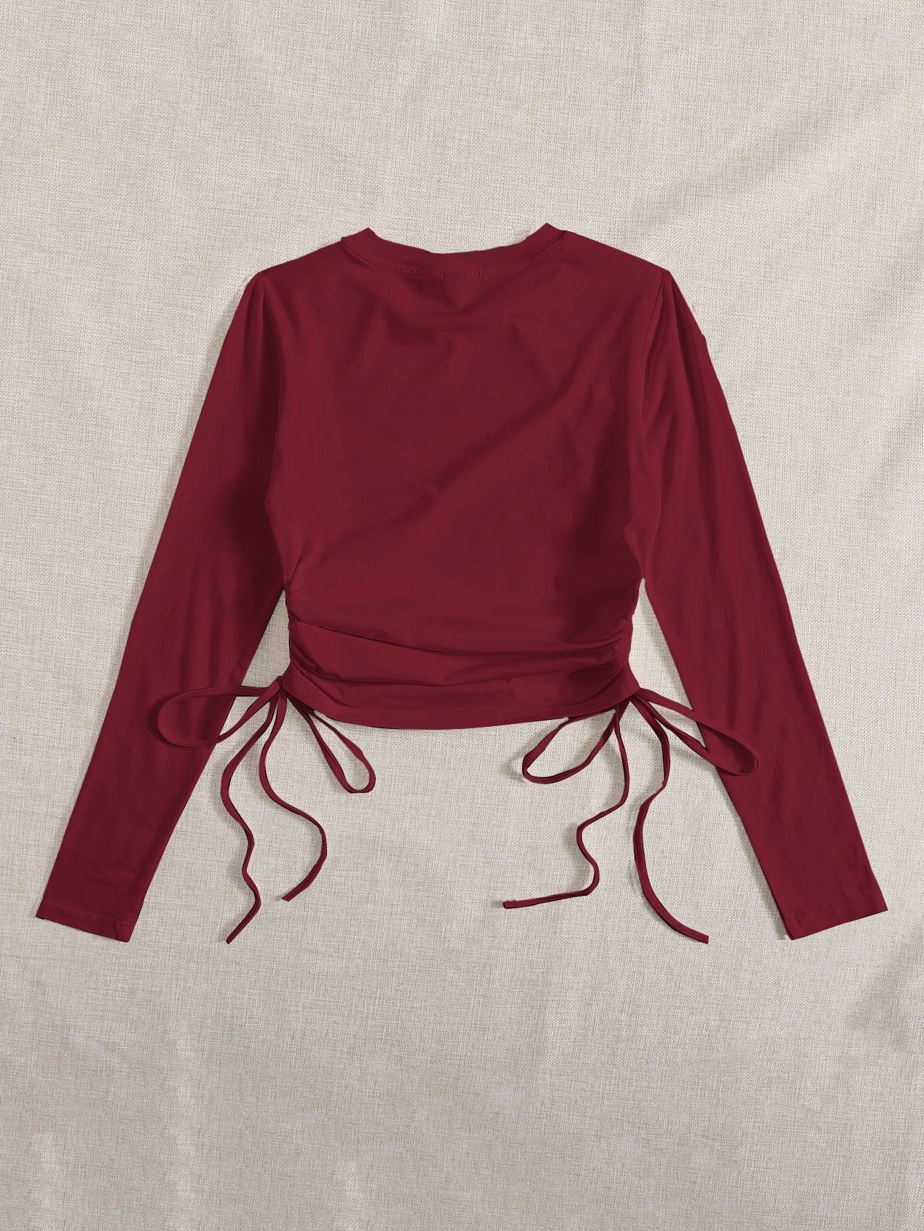 SHEIN Drawstring Ruched Solid Round Neck Crop Tee - Negative Apparel