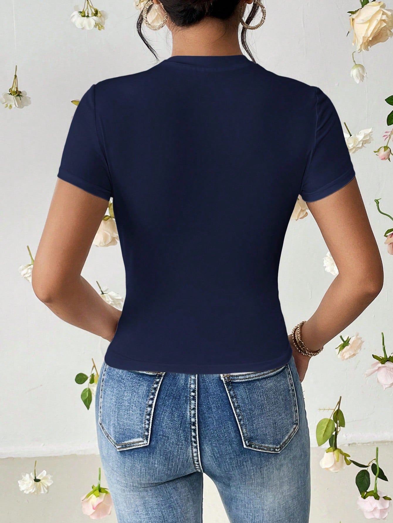 SHEIN Essnce Heart Cut Out Ruched Detail Tee - Negative Apparel