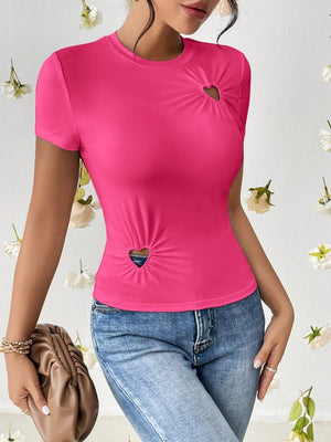 SHEIN Essnce Heart Cut Out Ruched Detail Tee - Negative Apparel