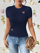 SHEIN Essnce Heart Cut Out Ruched Detail Tee - Negative Apparel