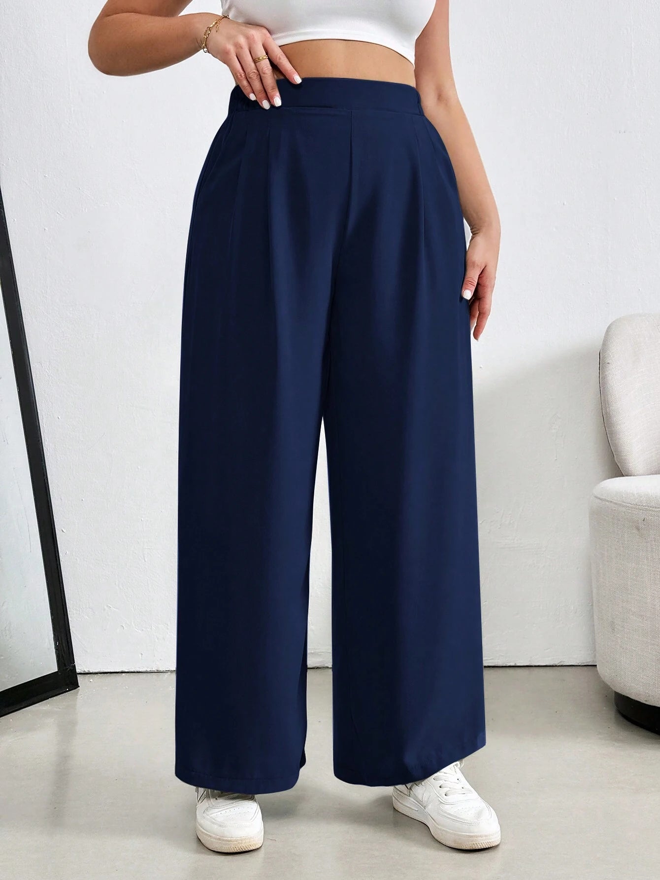 SHEIN Essnce Plus Size Women Mint Green High Waist Pencil Pants - Negative Apparel