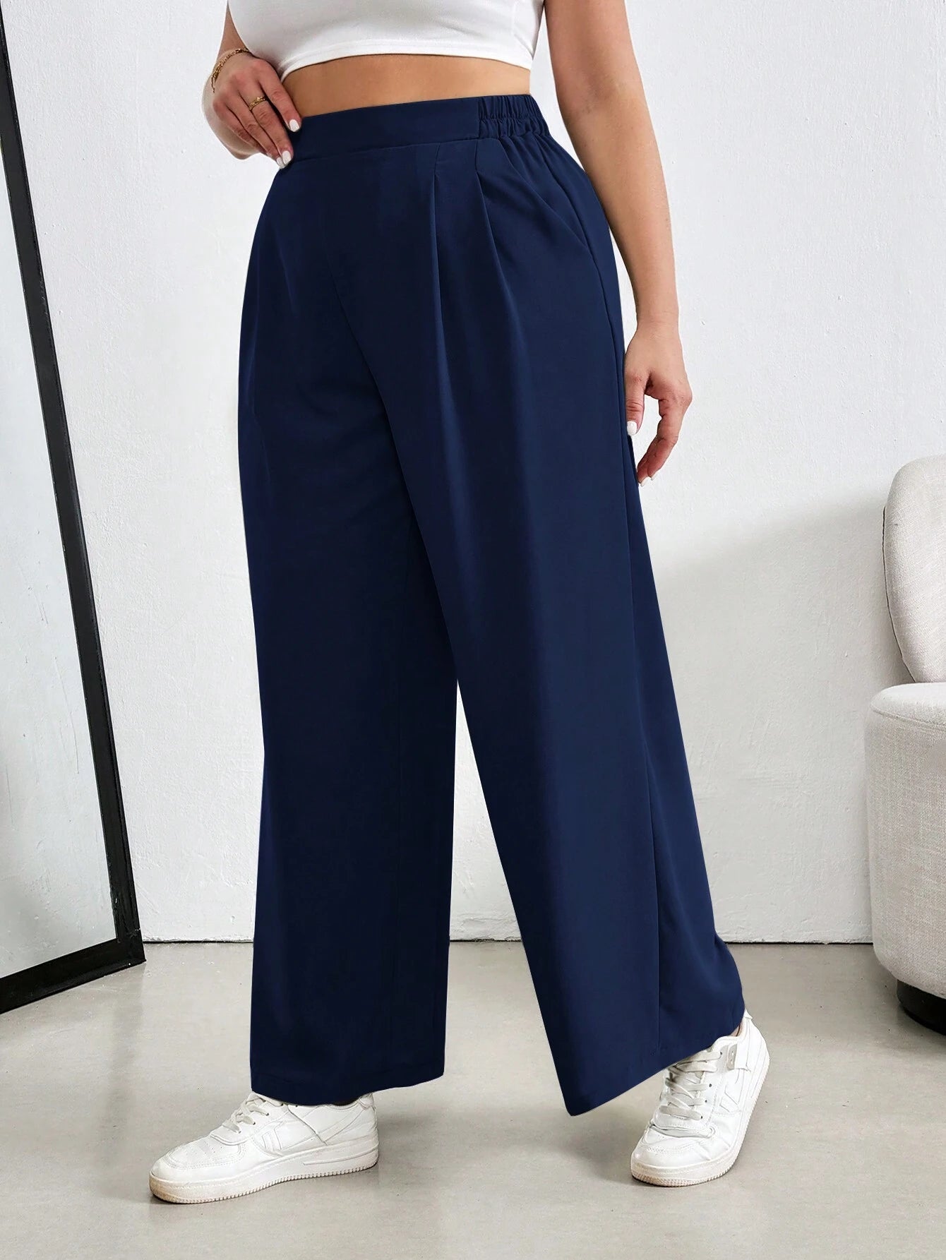 SHEIN Essnce Plus Size Women Mint Green High Waist Pencil Pants - Negative Apparel