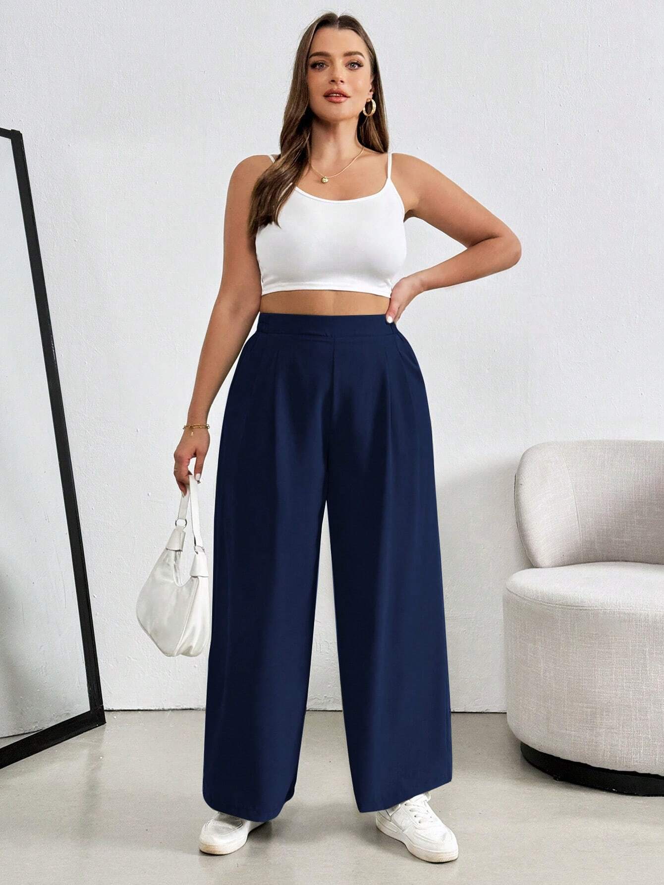 SHEIN Essnce Plus Size Women Mint Green High Waist Pencil Pants - Negative Apparel