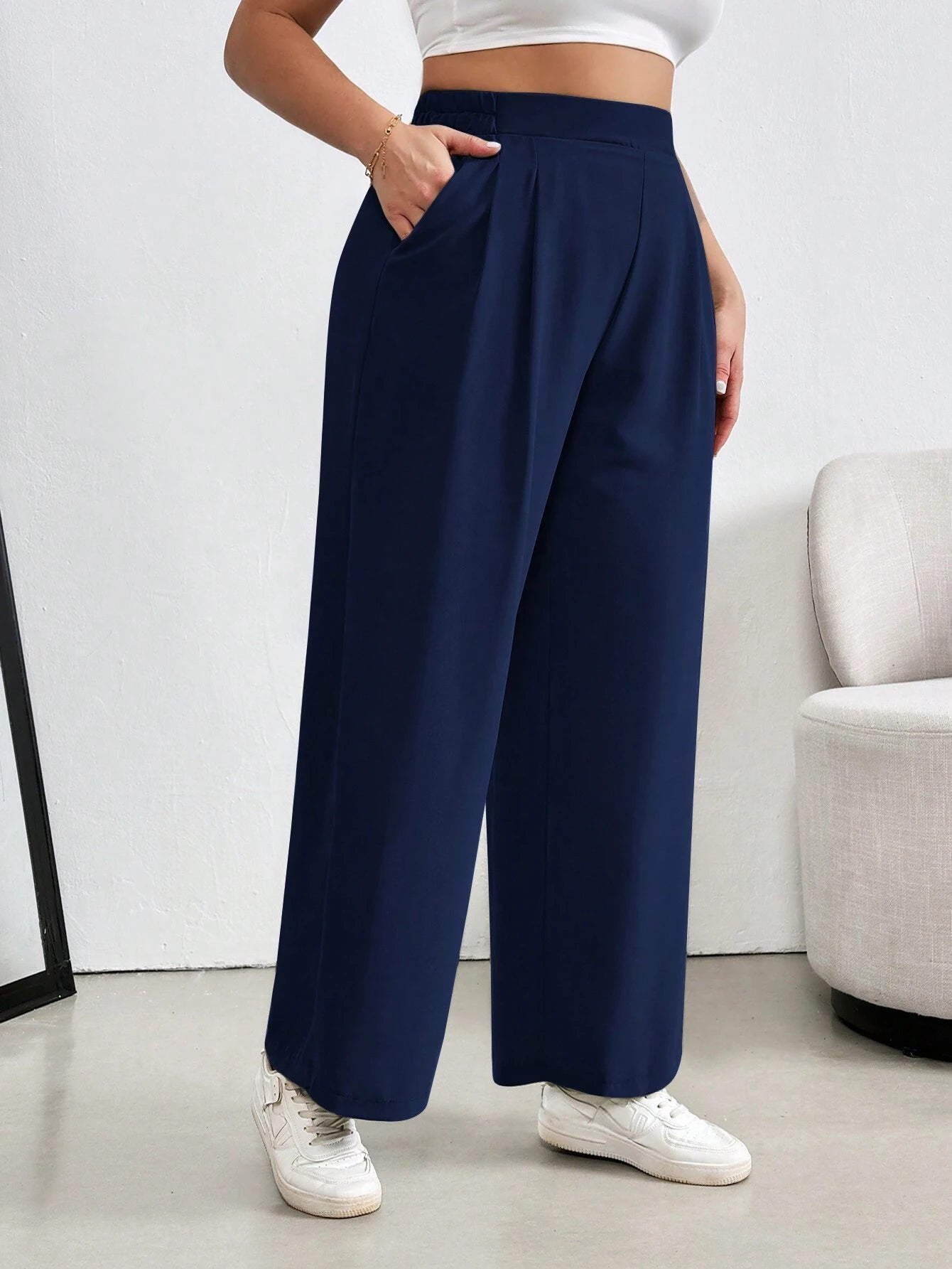 SHEIN Essnce Plus Size Women Mint Green High Waist Pencil Pants - Negative Apparel