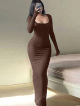SHEIN Essnce Solid Scoop Neck Bodycon Dress - Negative Apparel