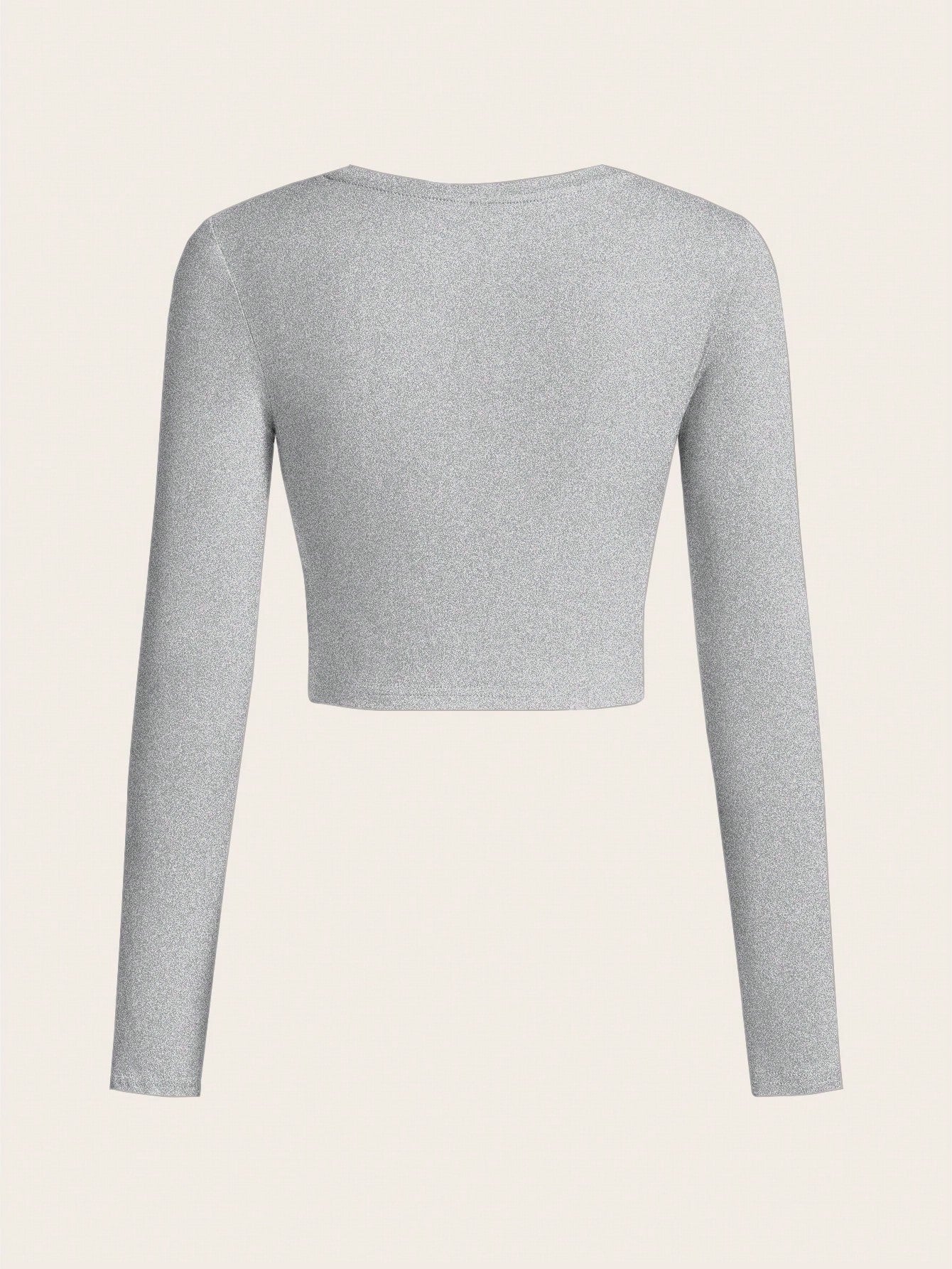 SHEIN EZwear 2pcs/Set Women Casual Crew Neck Long Sleeve Cropped Fitted T-Shirts, Suitable For Spring And Autumn And Winter - Negative Apparel