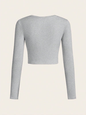 SHEIN EZwear 2pcs/Set Women Casual Crew Neck Long Sleeve Cropped Fitted T-Shirts, Suitable For Spring And Autumn And Winter - Negative Apparel