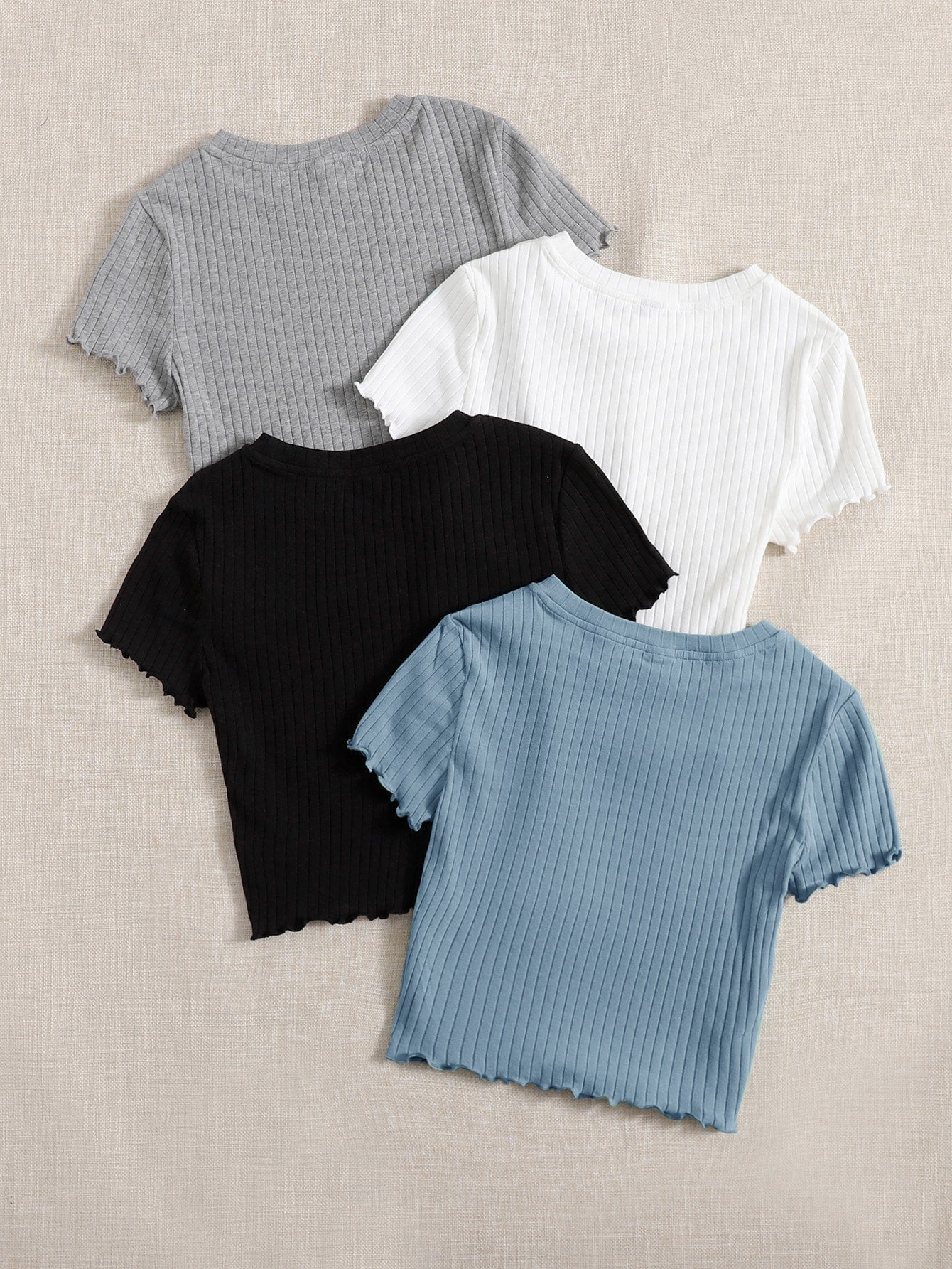 SHEIN EZwear 4pcs Lettuce Trim Rib Knit Tee - Negative Apparel