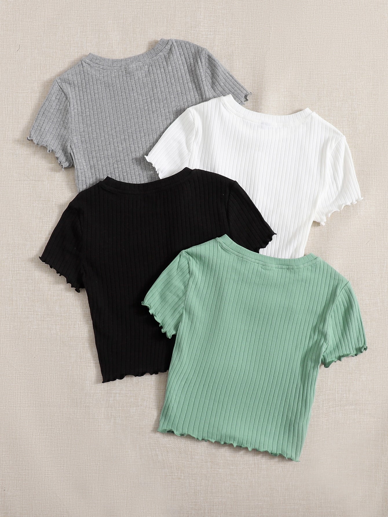 SHEIN EZwear 4pcs Lettuce Trim Rib Knit Tee - Negative Apparel