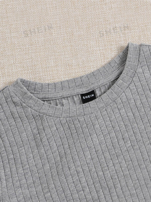 SHEIN EZwear 4pcs Lettuce Trim Rib Knit Tee - Negative Apparel