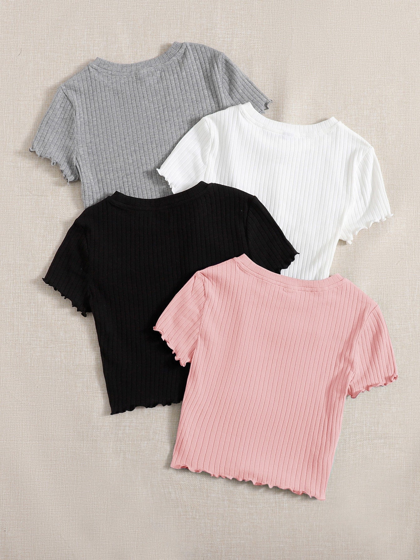 SHEIN EZwear 4pcs Lettuce Trim Rib Knit Tee - Negative Apparel