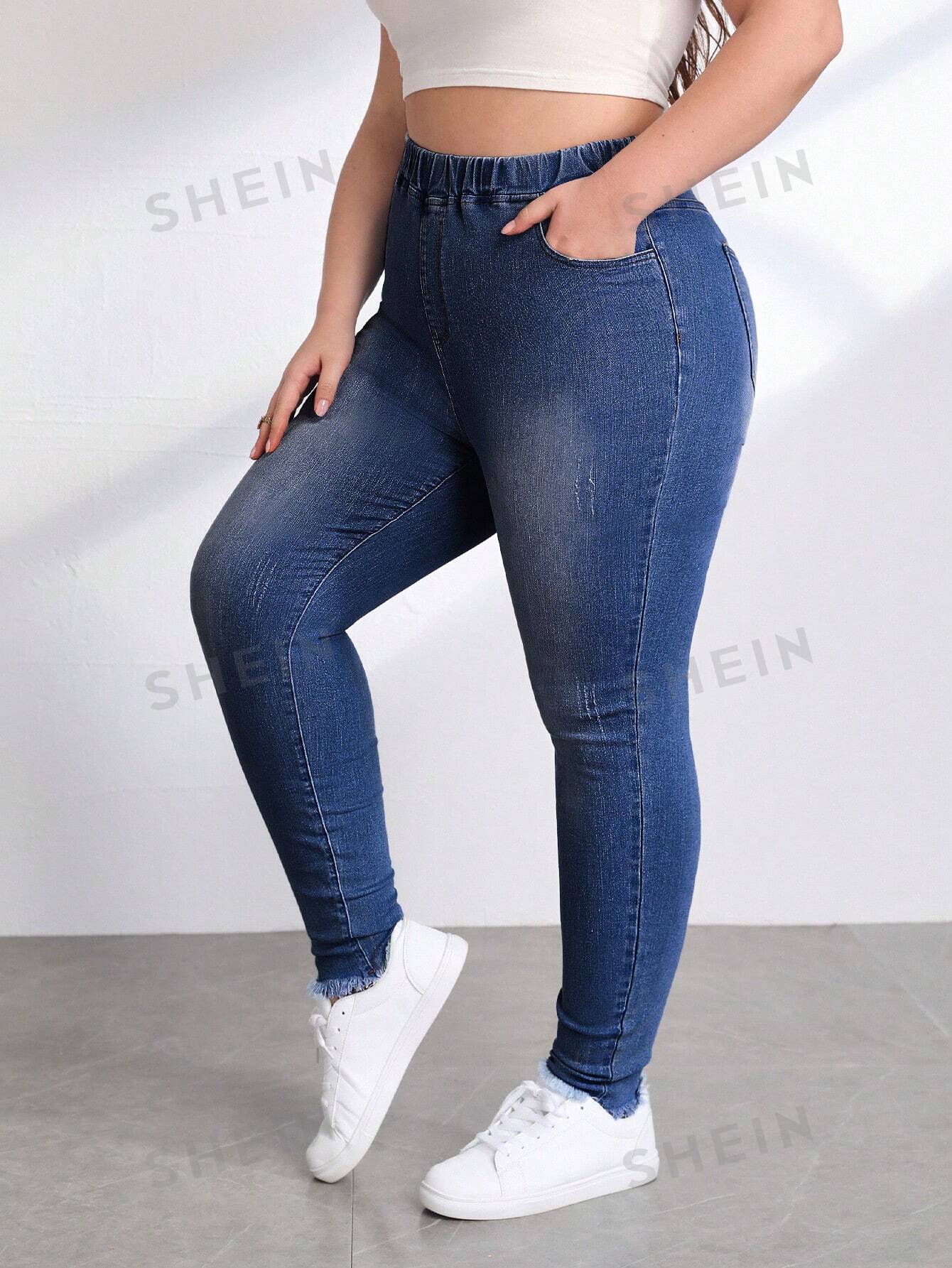 SHEIN EZwear Plus Elastic Waist Skinny Jeans - Negative Apparel