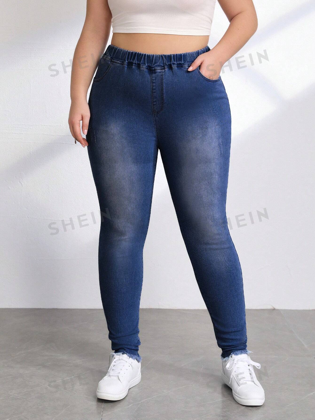 SHEIN EZwear Plus Elastic Waist Skinny Jeans - Negative Apparel