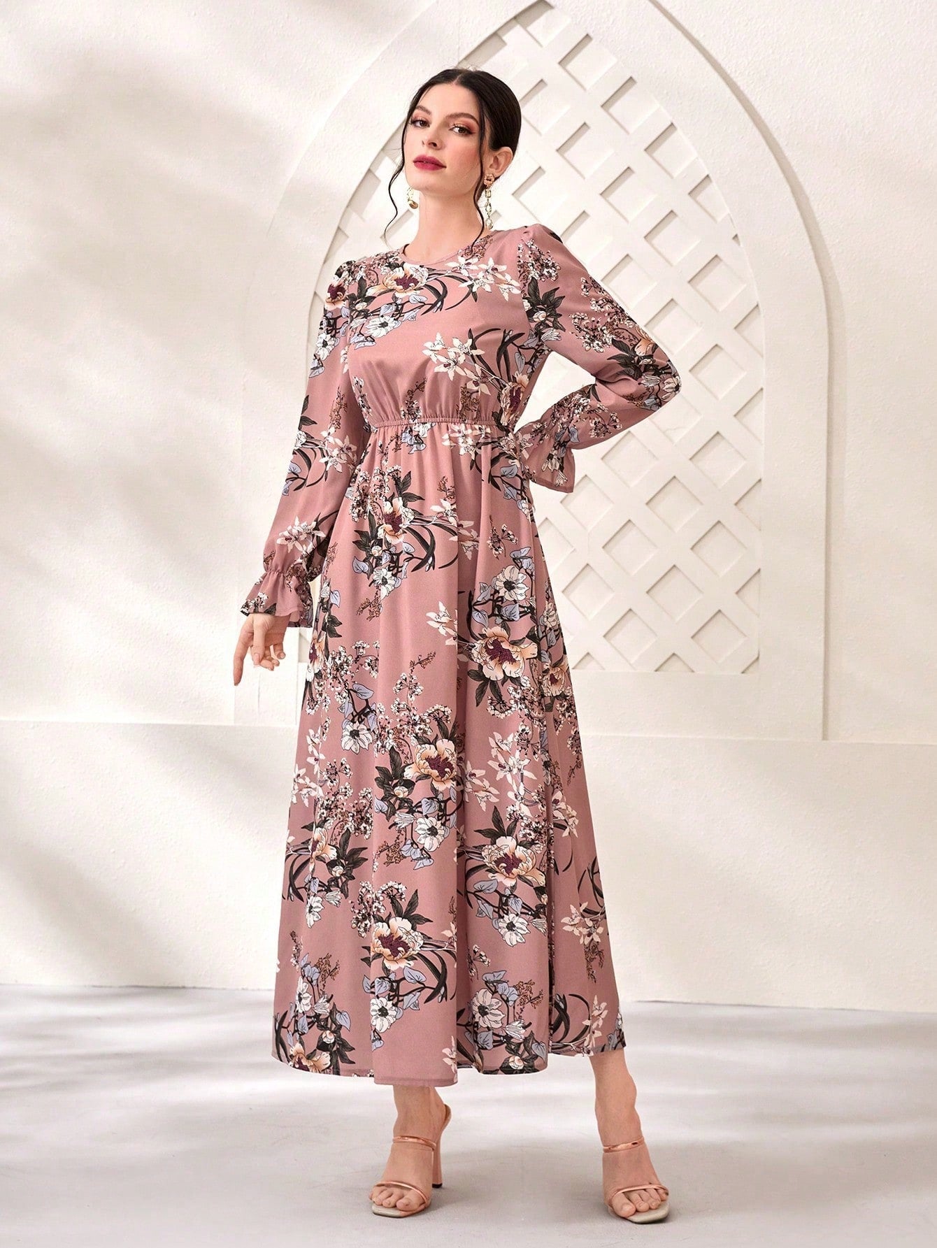 SHEIN Floral Print Flare Sleeve Dress - Negative Apparel