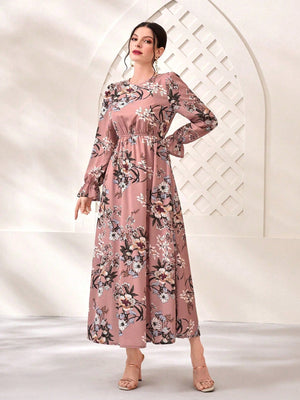 SHEIN Floral Print Flare Sleeve Dress - Negative Apparel