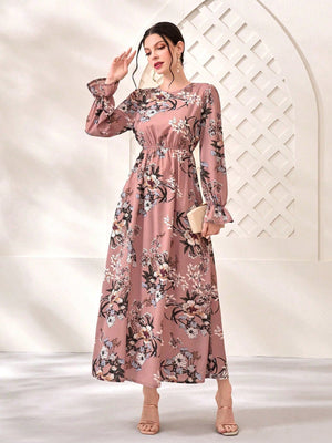 SHEIN Floral Print Flare Sleeve Dress - Negative Apparel