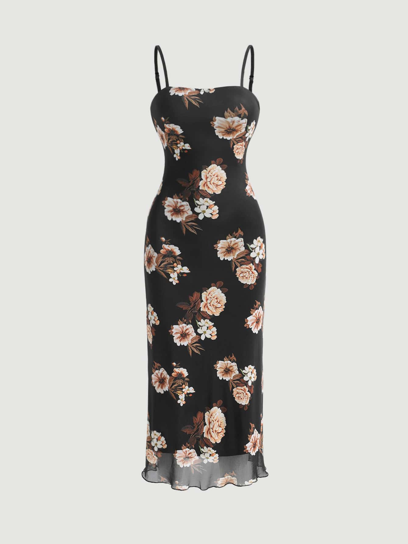 SHEIN Floral Print Lettuce Trim Cami Dress - Negative Apparel