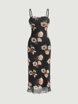 SHEIN Floral Print Lettuce Trim Cami Dress - Negative Apparel