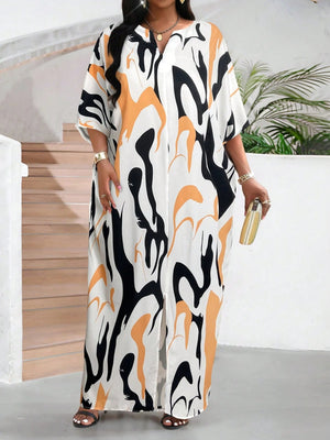 SHEIN Lady Autumn AndCasual Contrast Woven Notched Wrap One Piece Sleeve Maxi Plus Size Dresses Fall Women Outfits Going Out Outfits Women Robes Four Seasonseaster Dress Women Beach Outfits For Woman Business Casual Woman Summer Outfits For Women Summer D - Negative Apparel