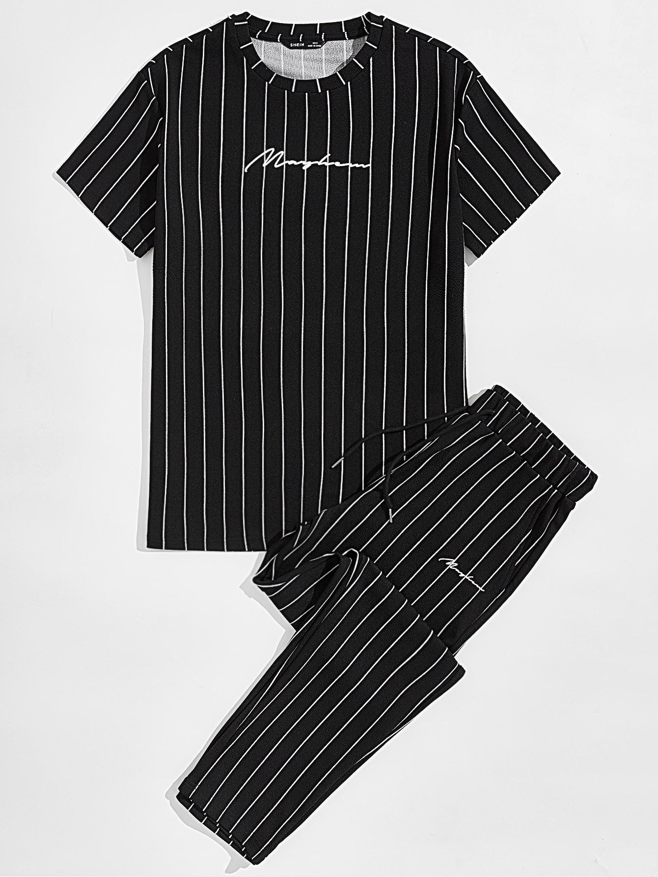 SHEIN Letter Graphic Striped Top & Joggers Set - Negative Apparel