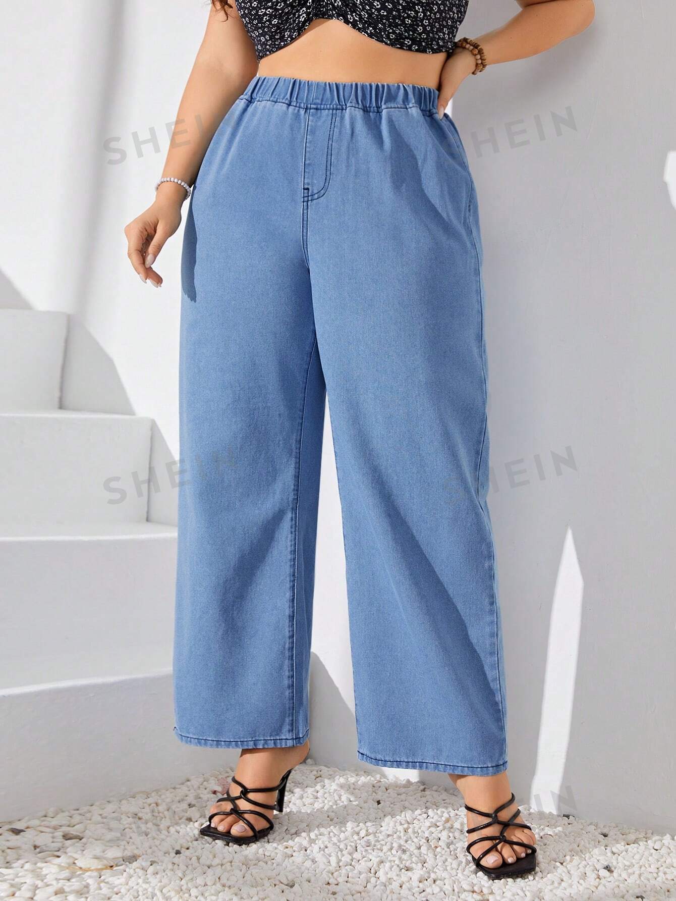【新品】na.e ナエ　 Wide Loose Jeans S long SHEIN LUNE Plus Size Elastic Waist Wide Leg Jeans - Negative