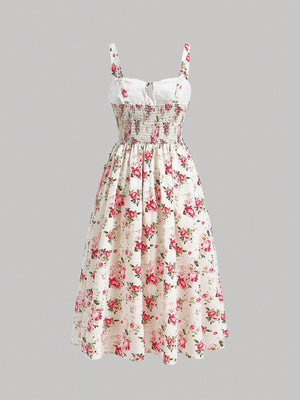 SHEIN MOD Floral Print Tie Front Cami Dress - Negative Apparel