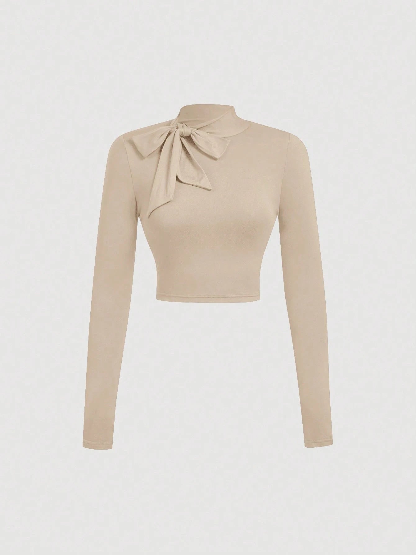 SHEIN MOD Women's Casual Khaki Bow Tie T-Shirt FD - Negative Apparel