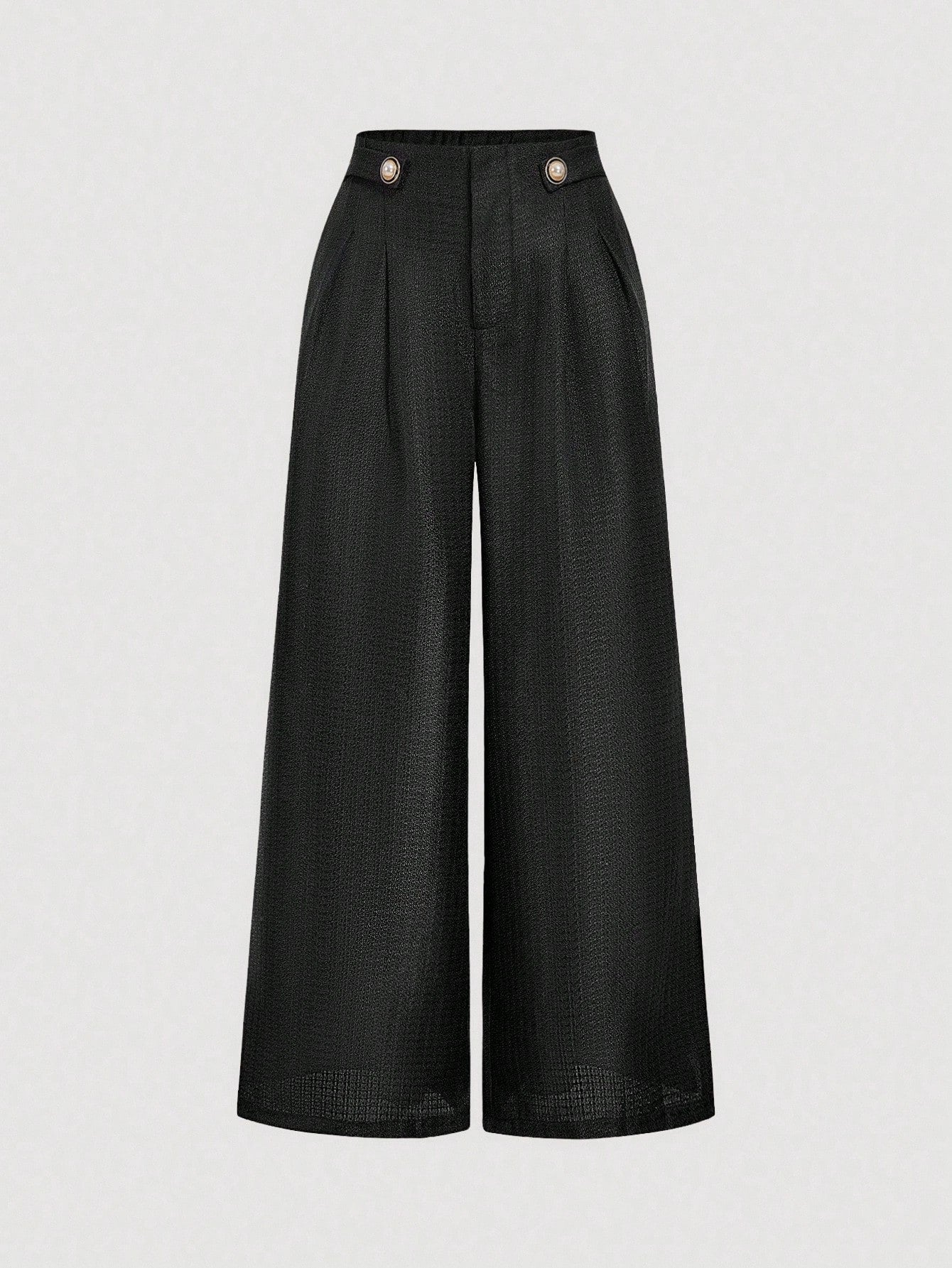 SHEIN MOD Women's Pleated Loose Solid Color Tweed Elegant Wide Leg Pants In Fall/Winter - Negative Apparel