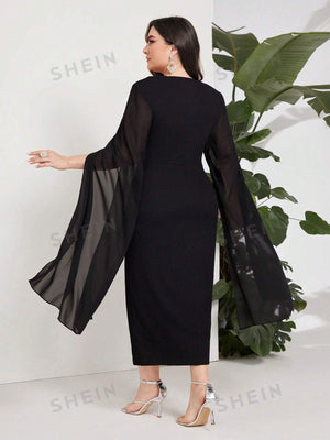 SHEIN Modely Plus Twist Front Split Sleeve Dress - Negative Apparel