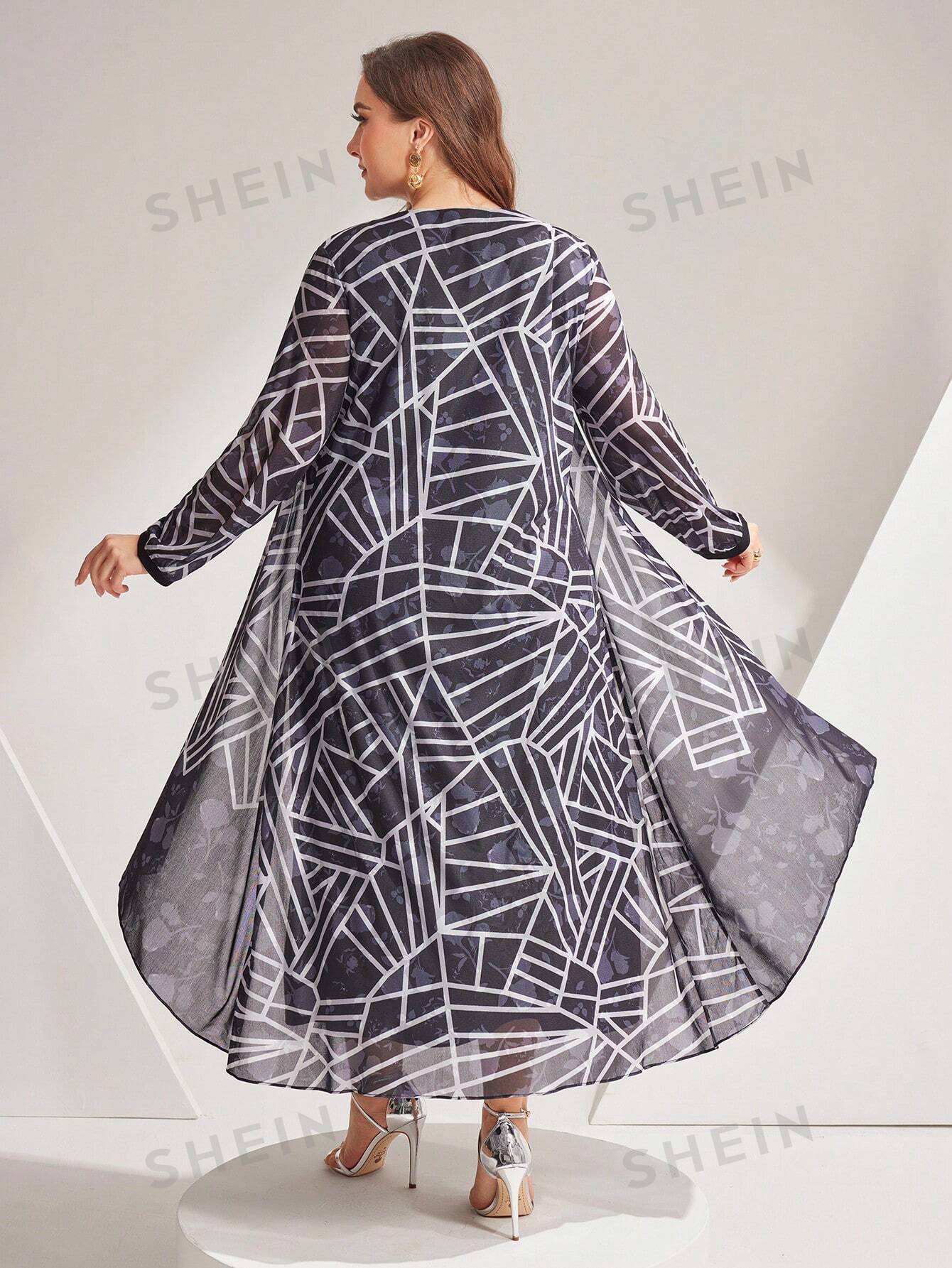 SHEIN Modely Women's Plus Size Patchwork Printed Dress