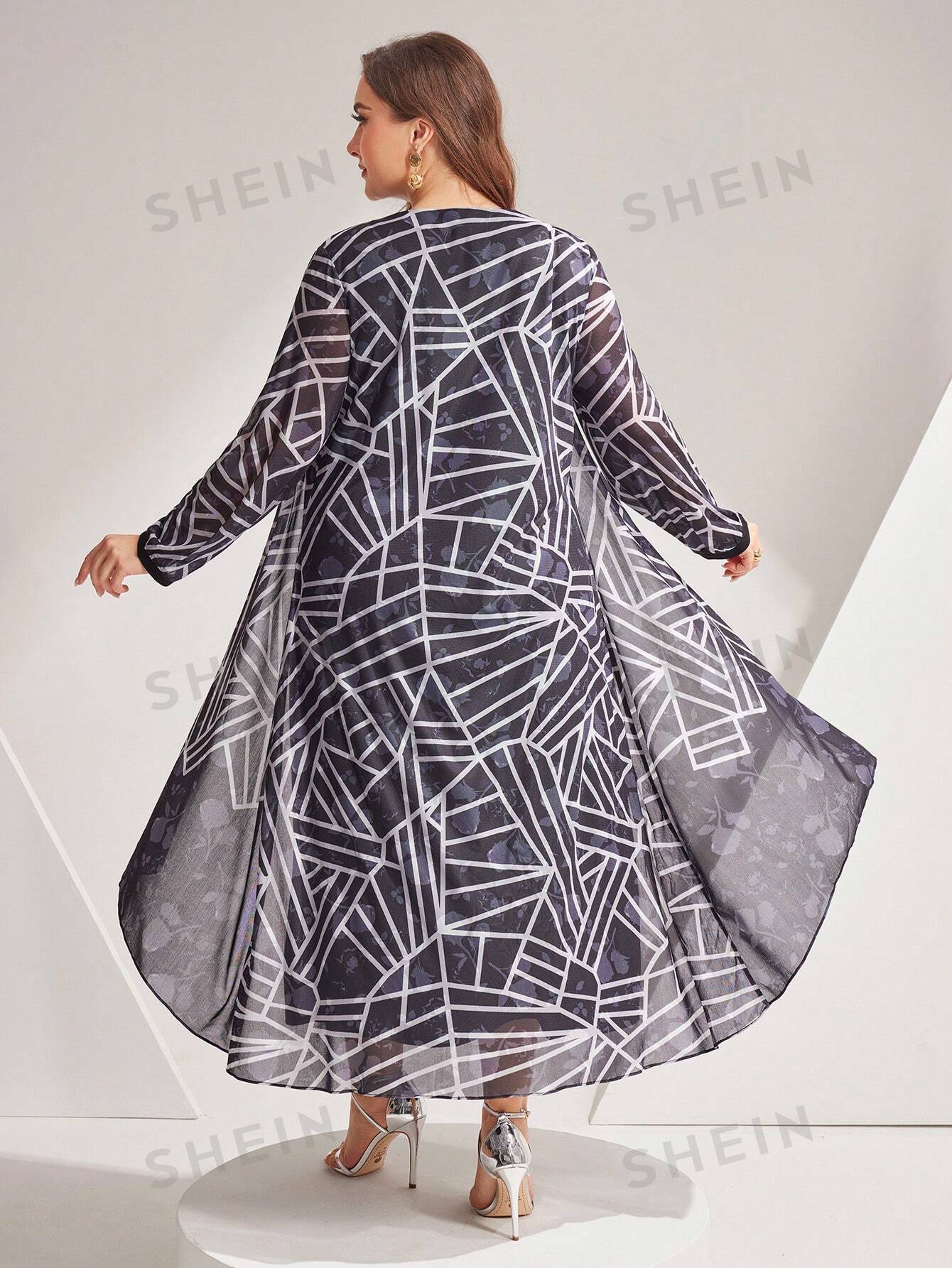 SHEIN Modely Women's Plus Size Patchwork Printed Dress - Negative Apparel