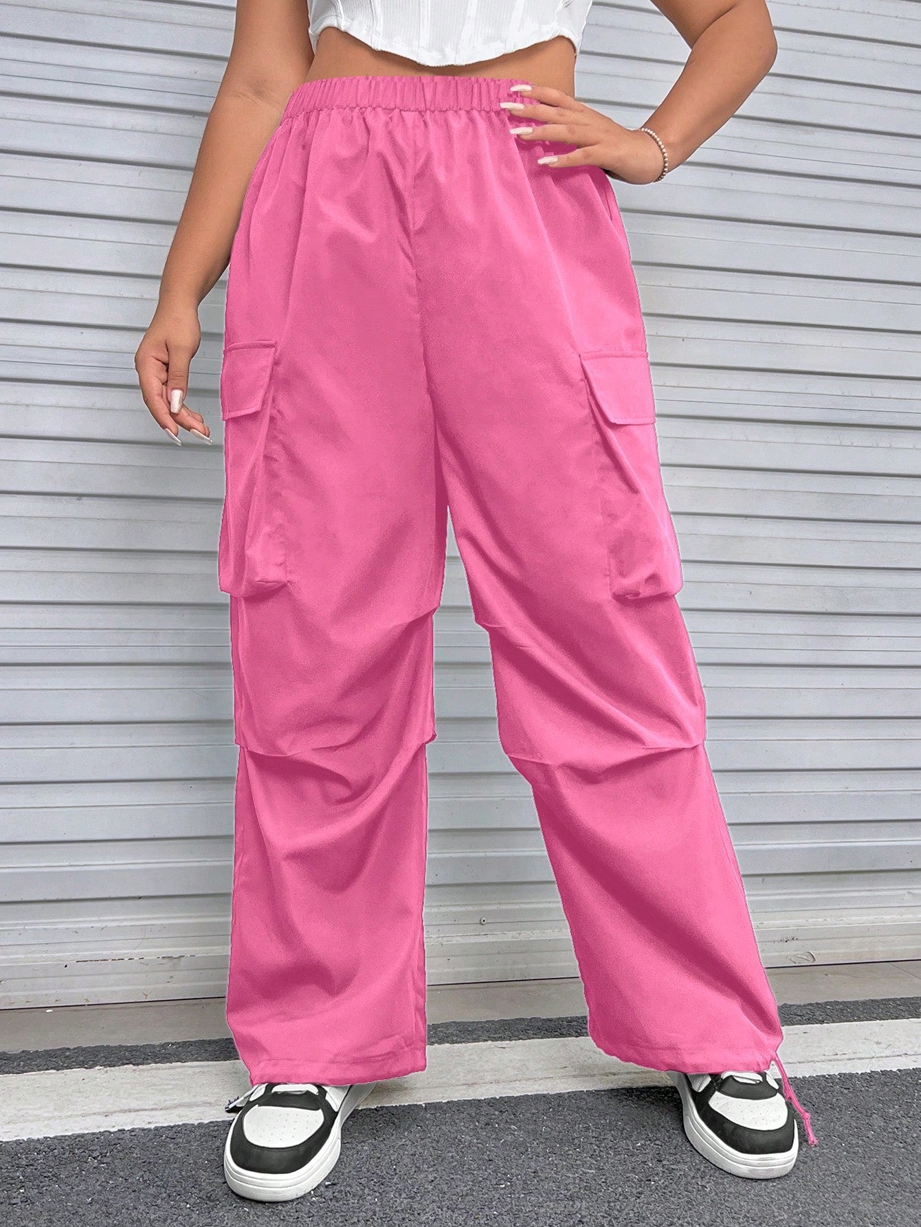 SHEIN Plus Flap Pocket Side Cargo Pants - Negative Apparel