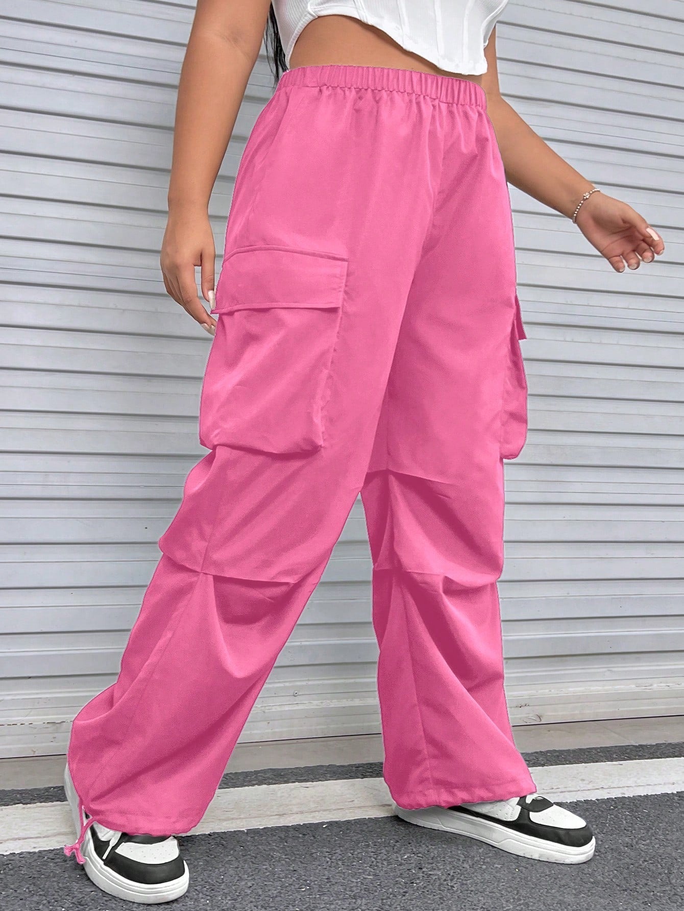 SHEIN Plus Flap Pocket Side Cargo Pants - Negative Apparel