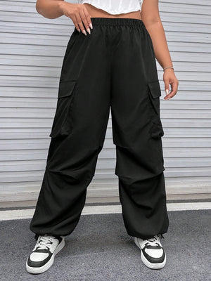 SHEIN Plus Flap Pocket Side Cargo Pants - Negative Apparel