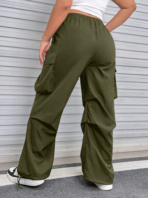 SHEIN Plus Flap Pocket Side Cargo Pants - Negative Apparel