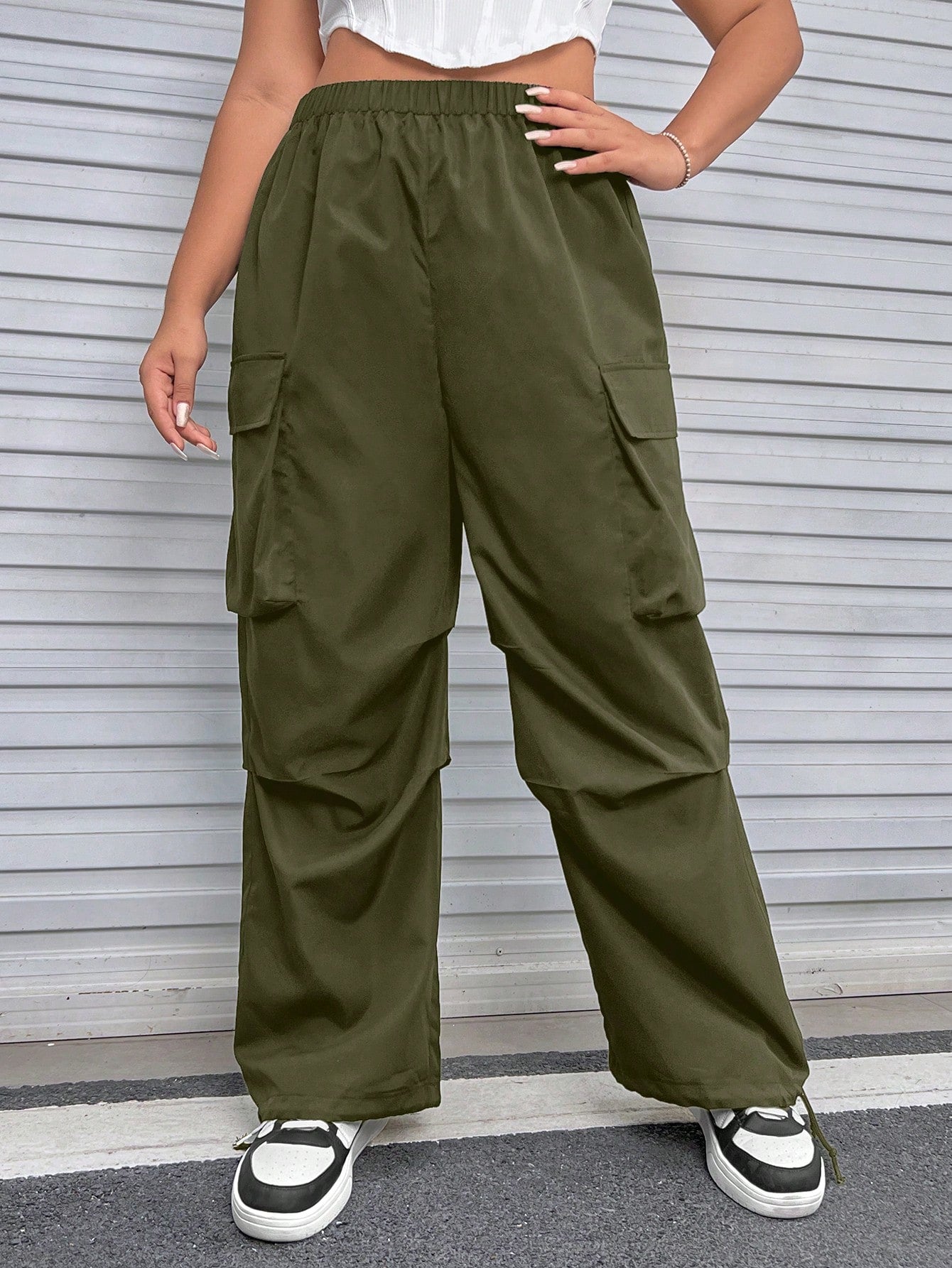 SHEIN Plus Flap Pocket Side Cargo Pants - Negative Apparel