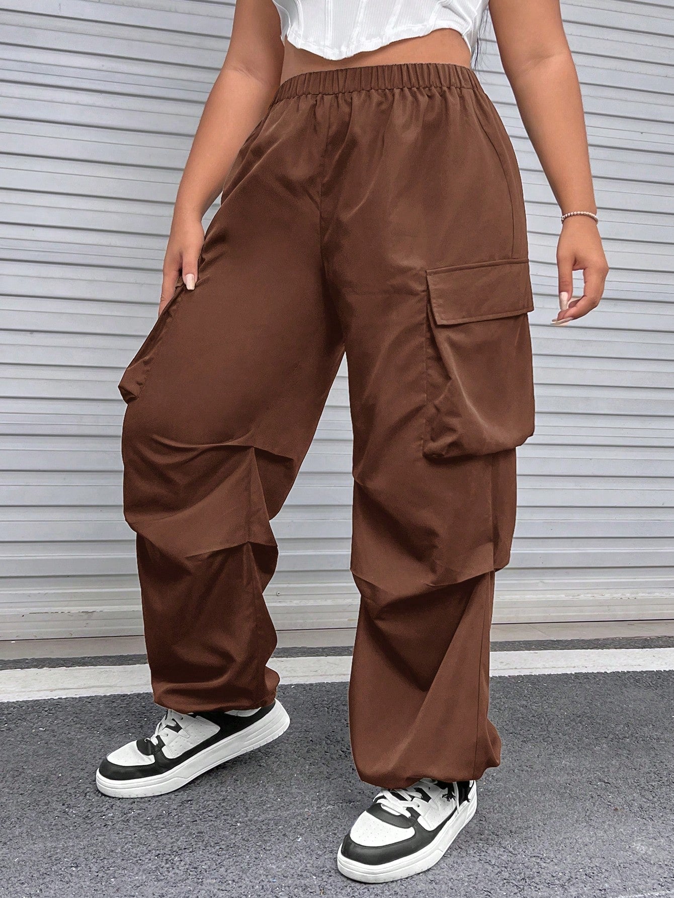 SHEIN Plus Flap Pocket Side Cargo Pants - Negative Apparel