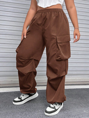 SHEIN Plus Flap Pocket Side Cargo Pants - Negative Apparel