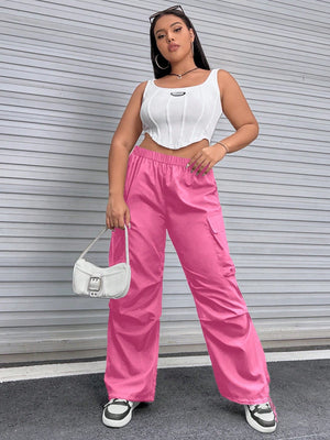 SHEIN Plus Flap Pocket Side Cargo Pants - Negative Apparel