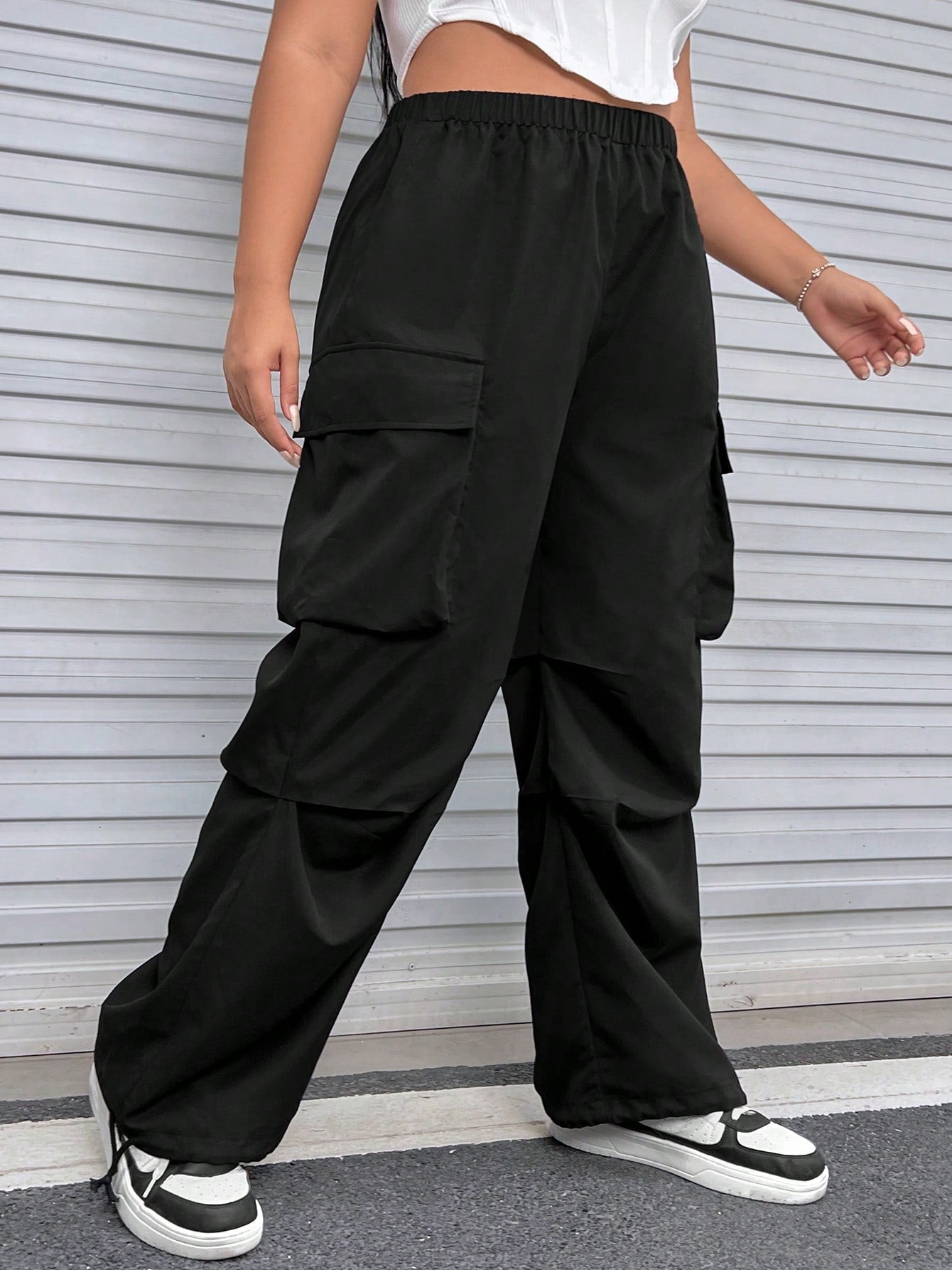SHEIN Plus Flap Pocket Side Cargo Pants - Negative Apparel