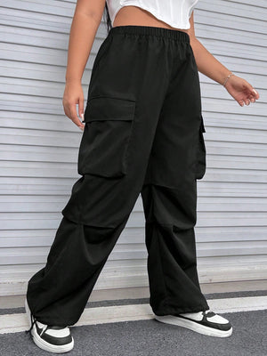 SHEIN Plus Flap Pocket Side Cargo Pants - Negative Apparel