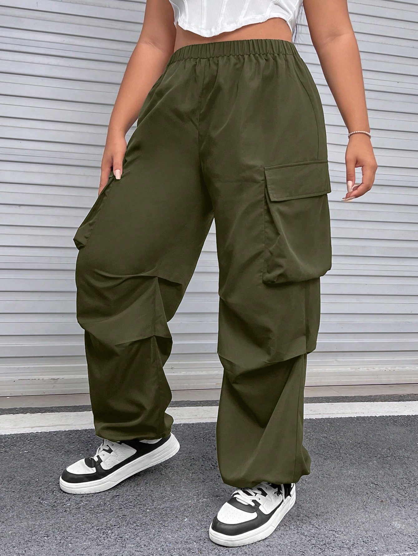 SHEIN Plus Flap Pocket Side Cargo Pants - Negative Apparel